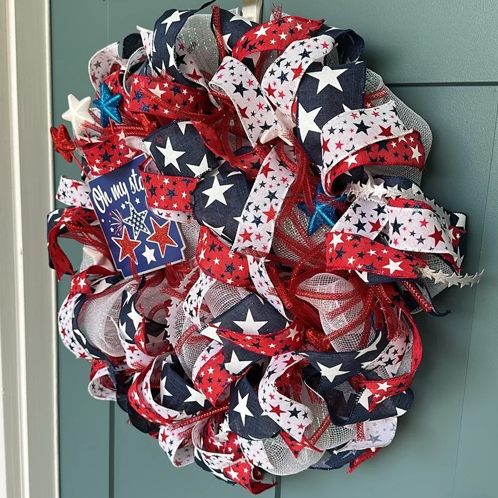 Handmade Patriotic Wreath Fourth of July, Memorial Day, Labor Day Door Decor